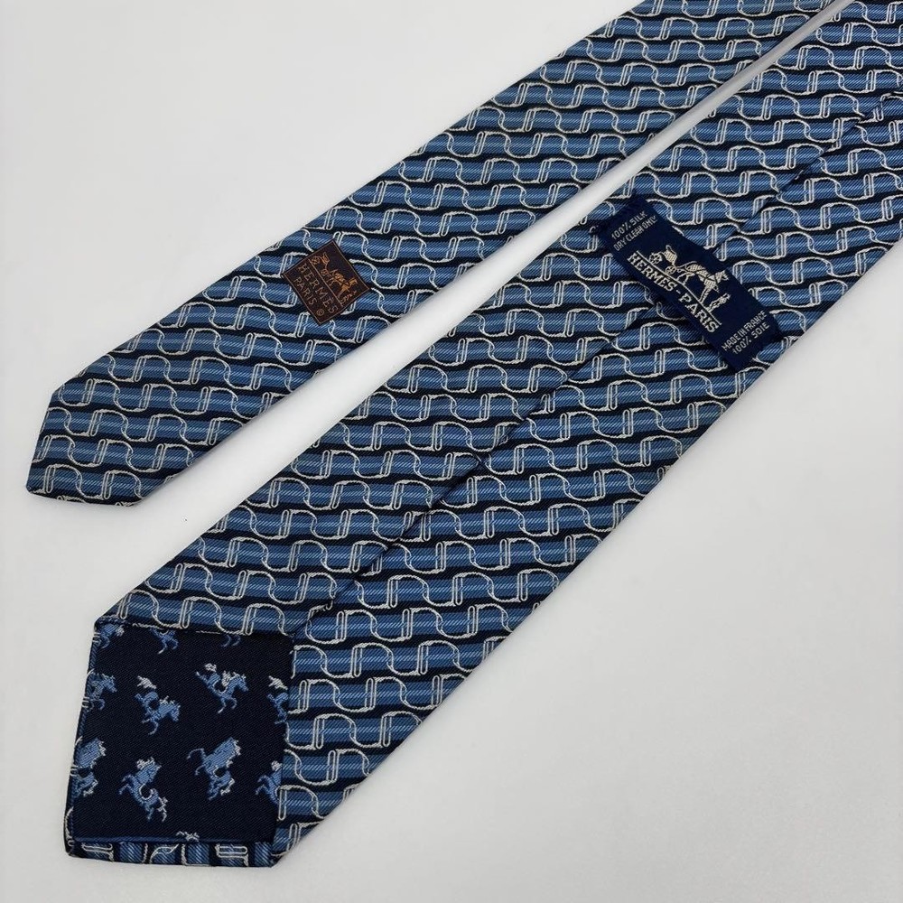 HERMES Tie Wave Total Pattern Light Blue SILK 100