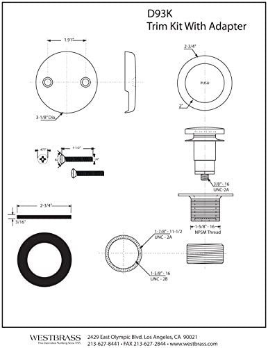 Westbrass Universal Fine or Coarse Thread Replacement Tip-Toe Strainer Drain