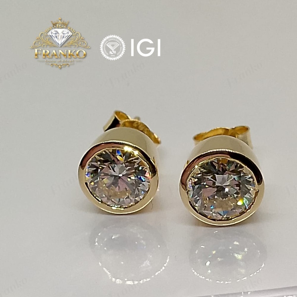 IGI 3 Ct Round E/VS1 Lab Grown Diamond Bezel Stud Earrings Solid 14K Yellow Gold
