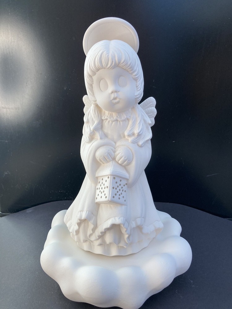 Angel on Cloud w/square Lantern 10" Ceramic Bisque, Ready to Paint