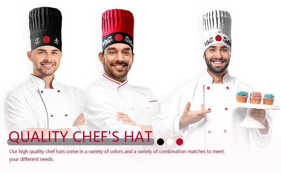 Hibachi Chef Hat Teppanyaki Tall Chef Cap with hachimaki Headband Tie for Che...