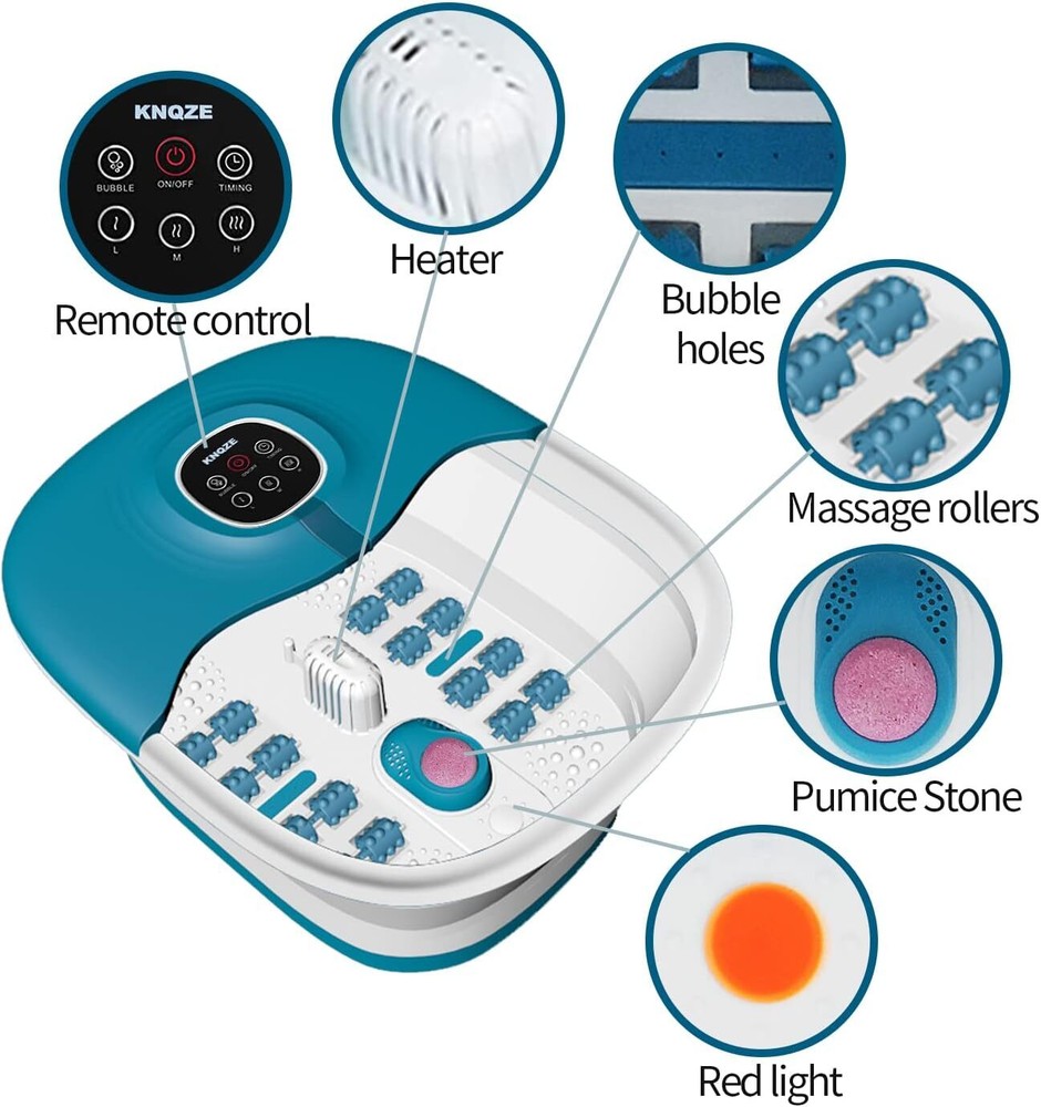 Collapsible Foot Spa Bath with Heat - Remote Temperature Control Bubbles (BLUE)