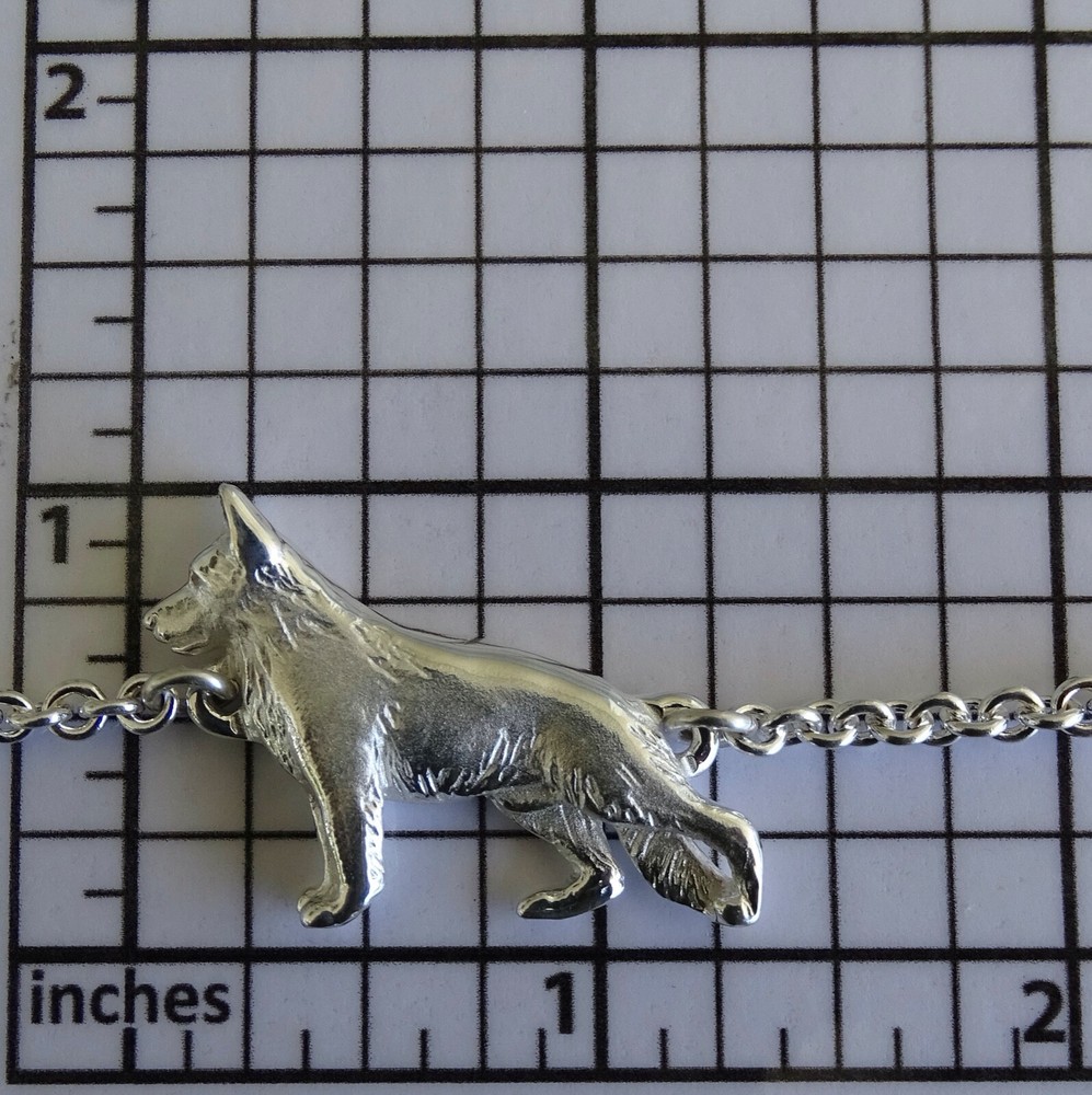 Large Sterling Silver German Shepherd Dog Standing Study Bracelet