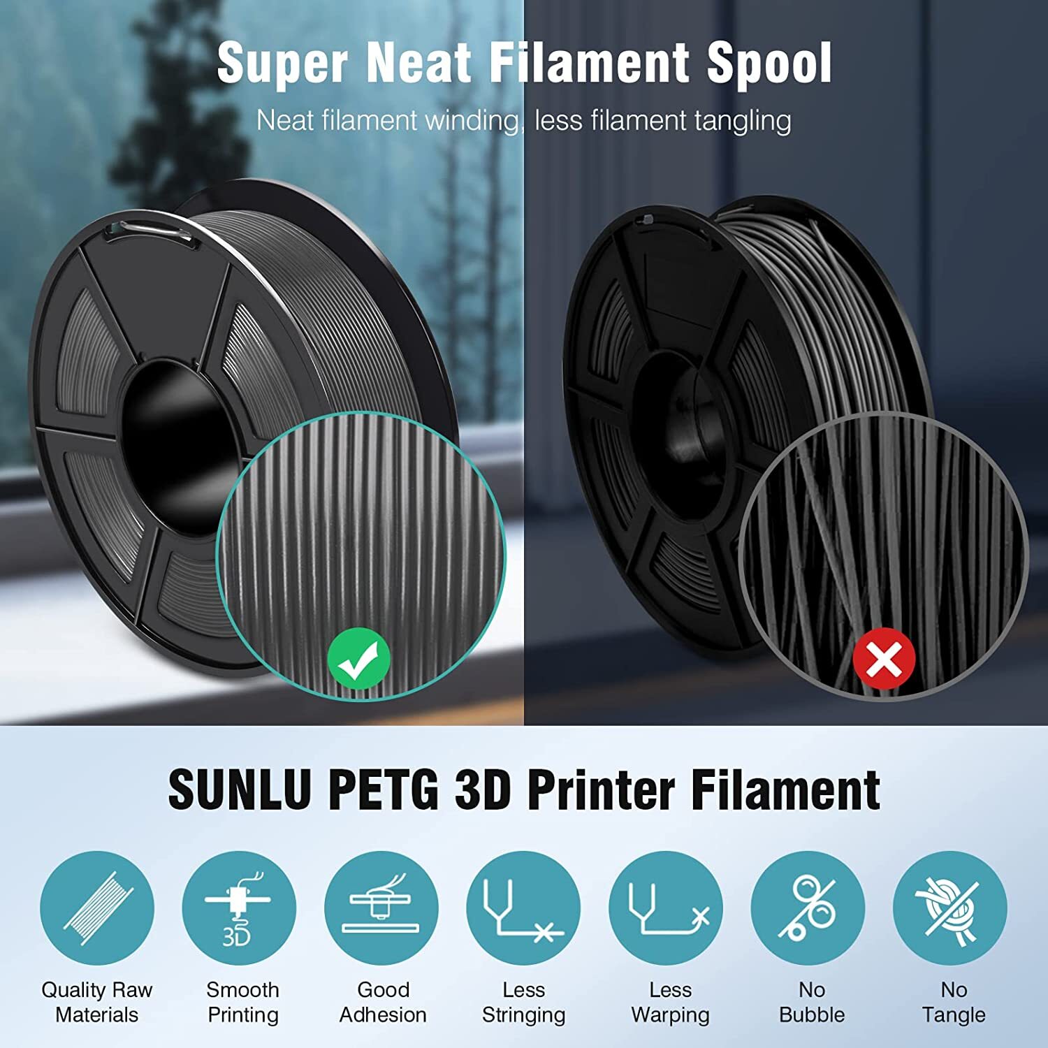 SUNLU 10KG PETG 3D Printer Filament 1.75mm PETG 1KG/ROLL +/-0.02mm Multicolor