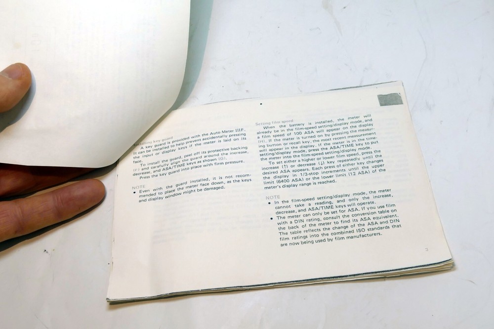 Light Meter IIIF guide printed might be incomplete - as found
