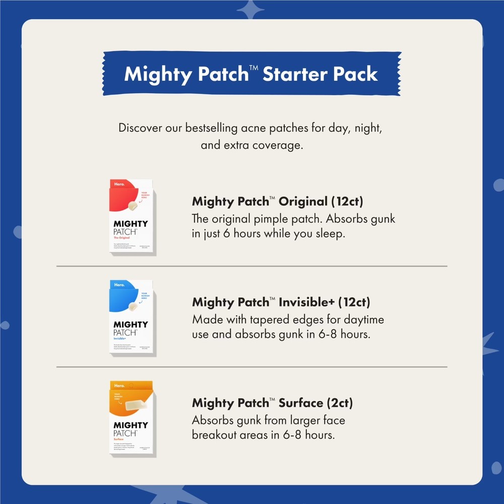 Hero Cosmetics Mighty Patch Starter Pack Hydrocolloid Pimple Patch 26 Ct