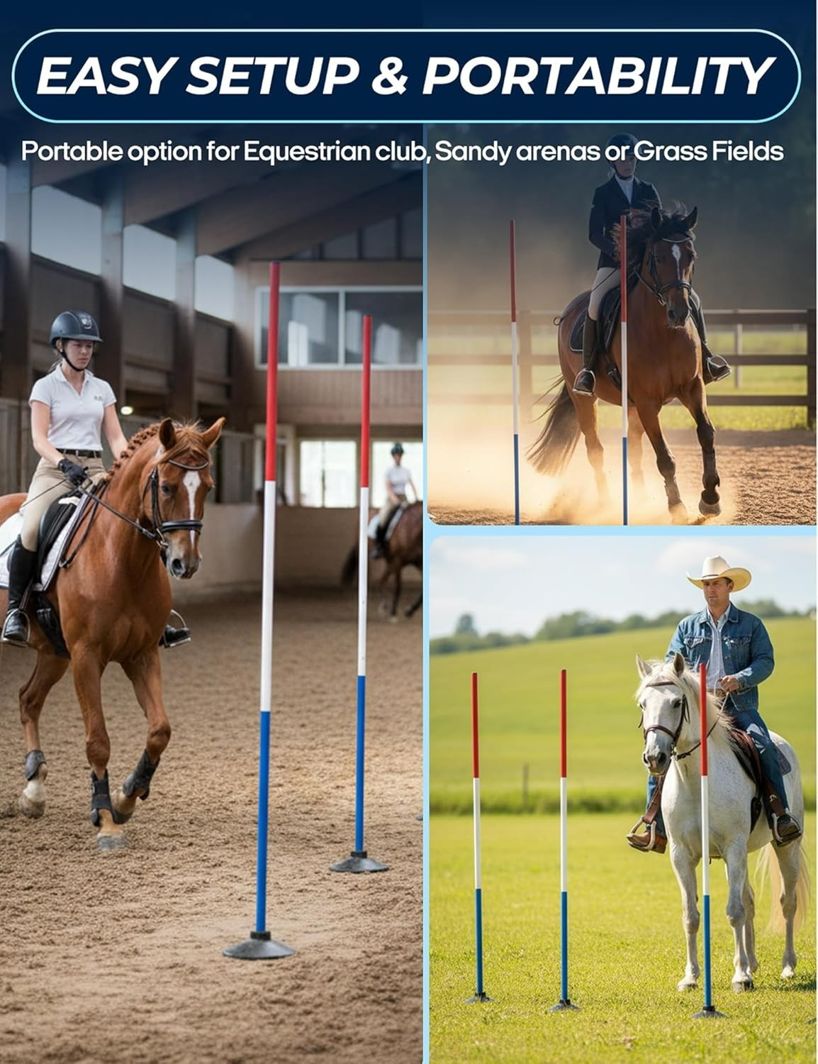 6 Pcs 6FT Pole Bending Poles for Horses, Adjustable With weighted base