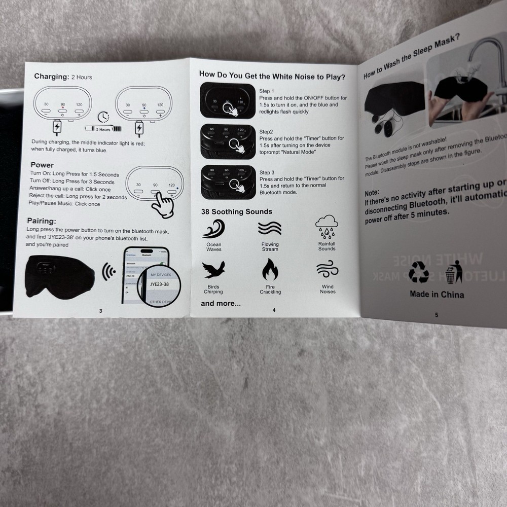 Sleep Mask - White Noise Bluetooth Wireless New