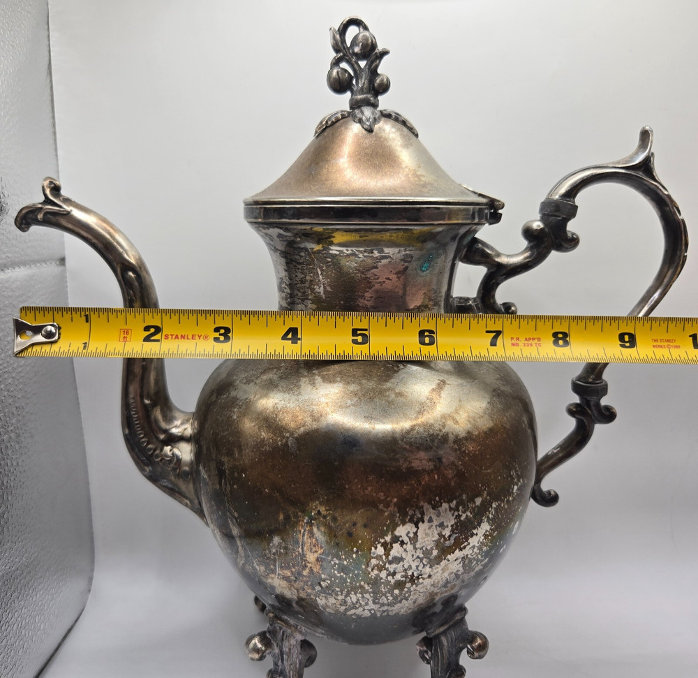 B.S. Co. Silver Plate on Copper Vintage Footed Teapot Coffee - Hinged Lid VTG