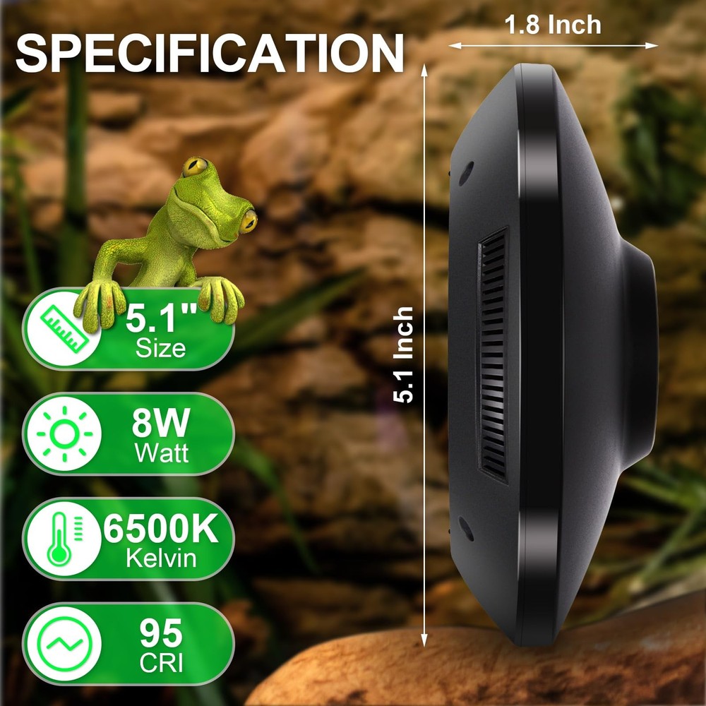 LED UVB Light for Reptiles, 8W UVA UVB Lamp – Timer Switch, Adjustable Bright...
