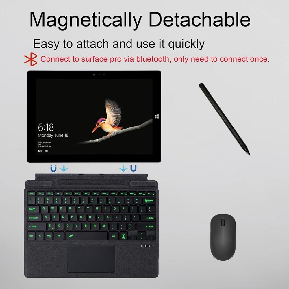 Backlit Wireless Slim Keyboard Touchpad for Microsoft Surface Pro 8/9/X/10/11