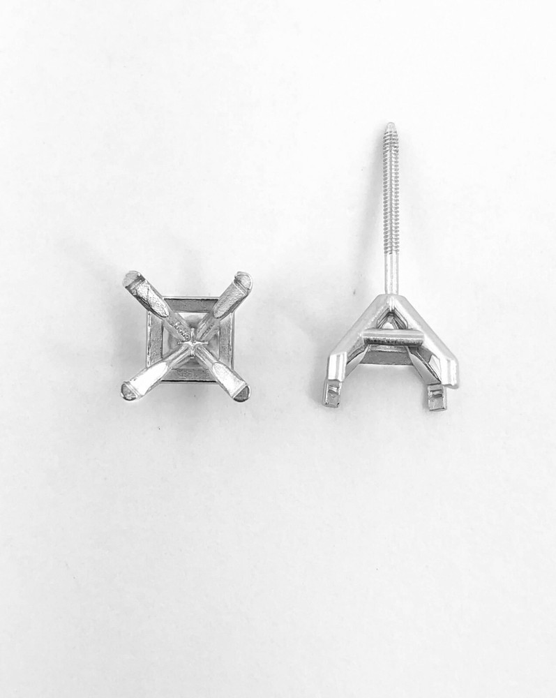14K White Gold Stud Earring Finding Mounting Setting Princess Martini Screw Back