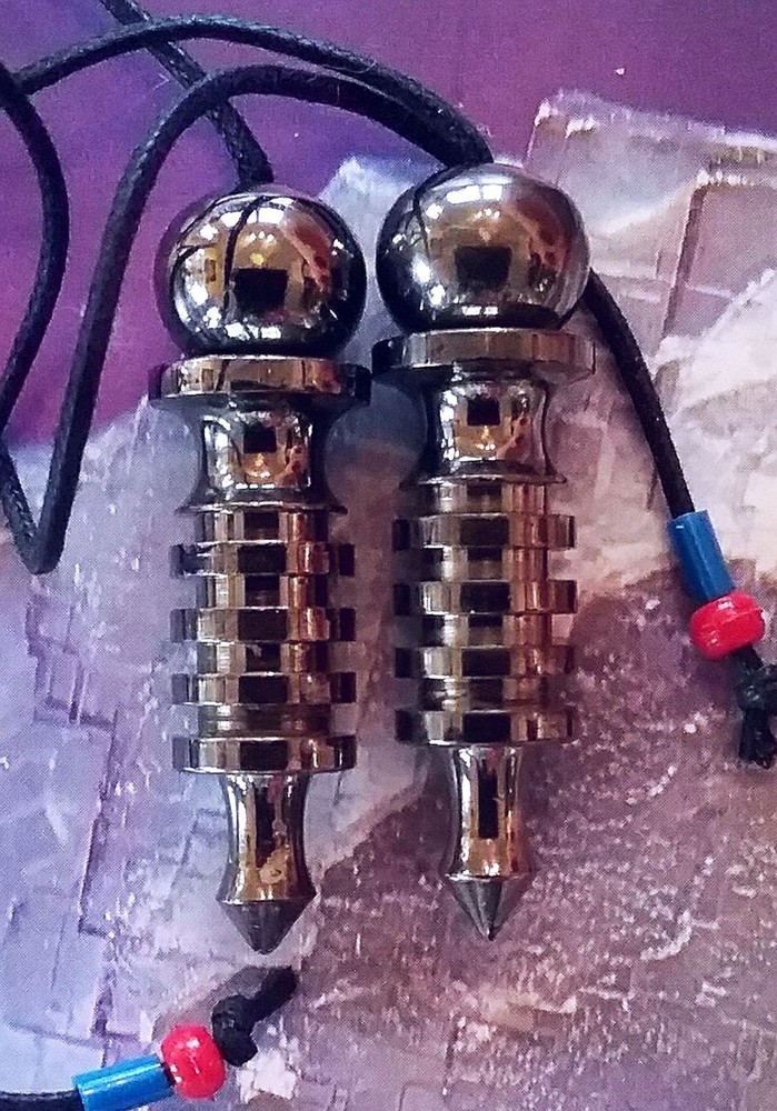 2 TITANIUM DOWSING PENDULUMS, 4 RING ISIS and VORTEX COIL, BLACK PENDULUM