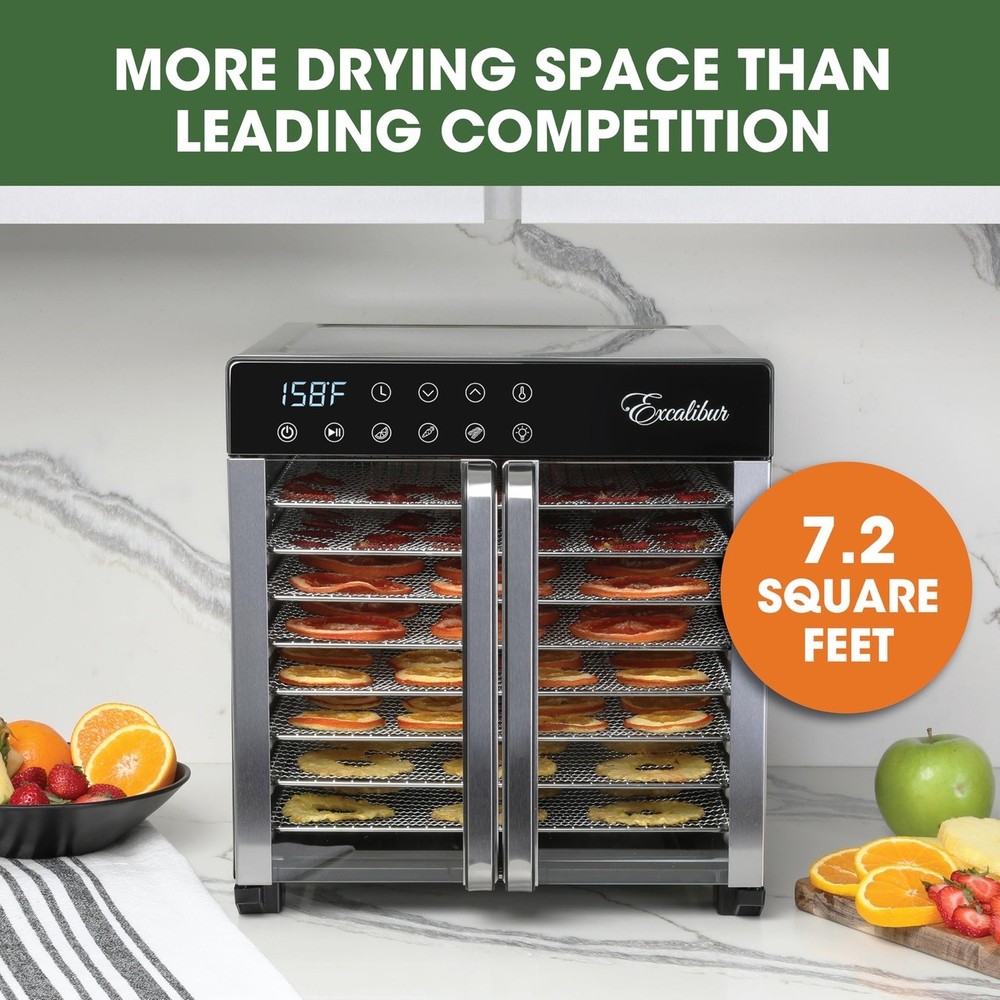 8 Tray Food Dehydrator Stainless Steel Timer Control