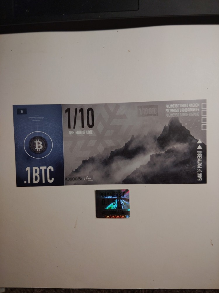 Polymerbit 0.1 BTC Bitcoin Concept Note 2016 - Rare Physical Crypto - Unfunded