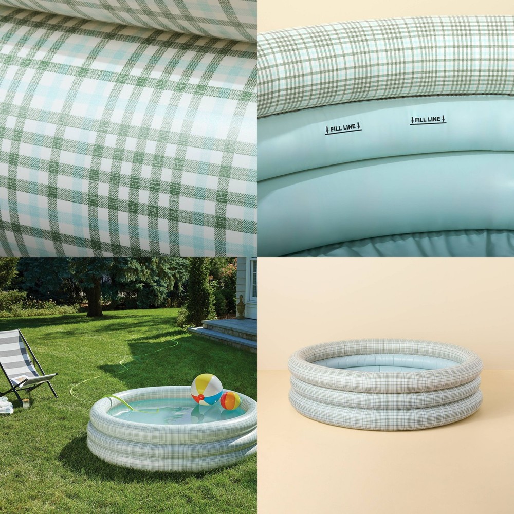 132 Gallon Layered Plaid Inflatable Kiddie Pool Green/Blue - Hearth & Hand