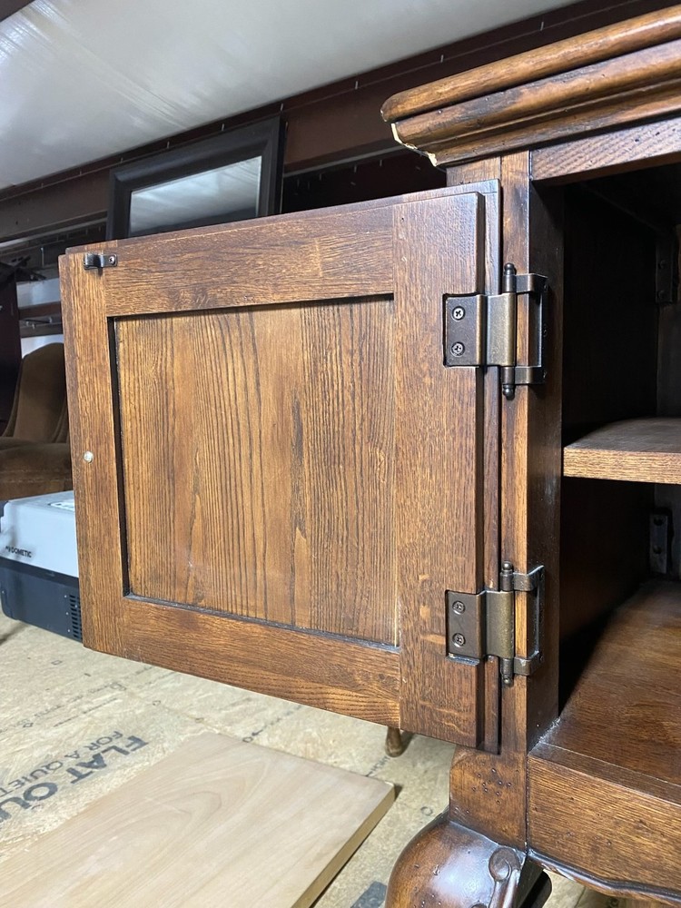 Vintage style solid oak sideboard table with carved details