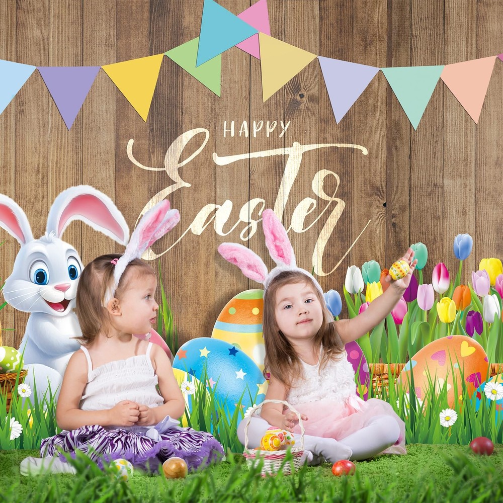 8x6ft Spring Easter Photography Backdrop Easter Backdrops Colorful Eggs Flowe...