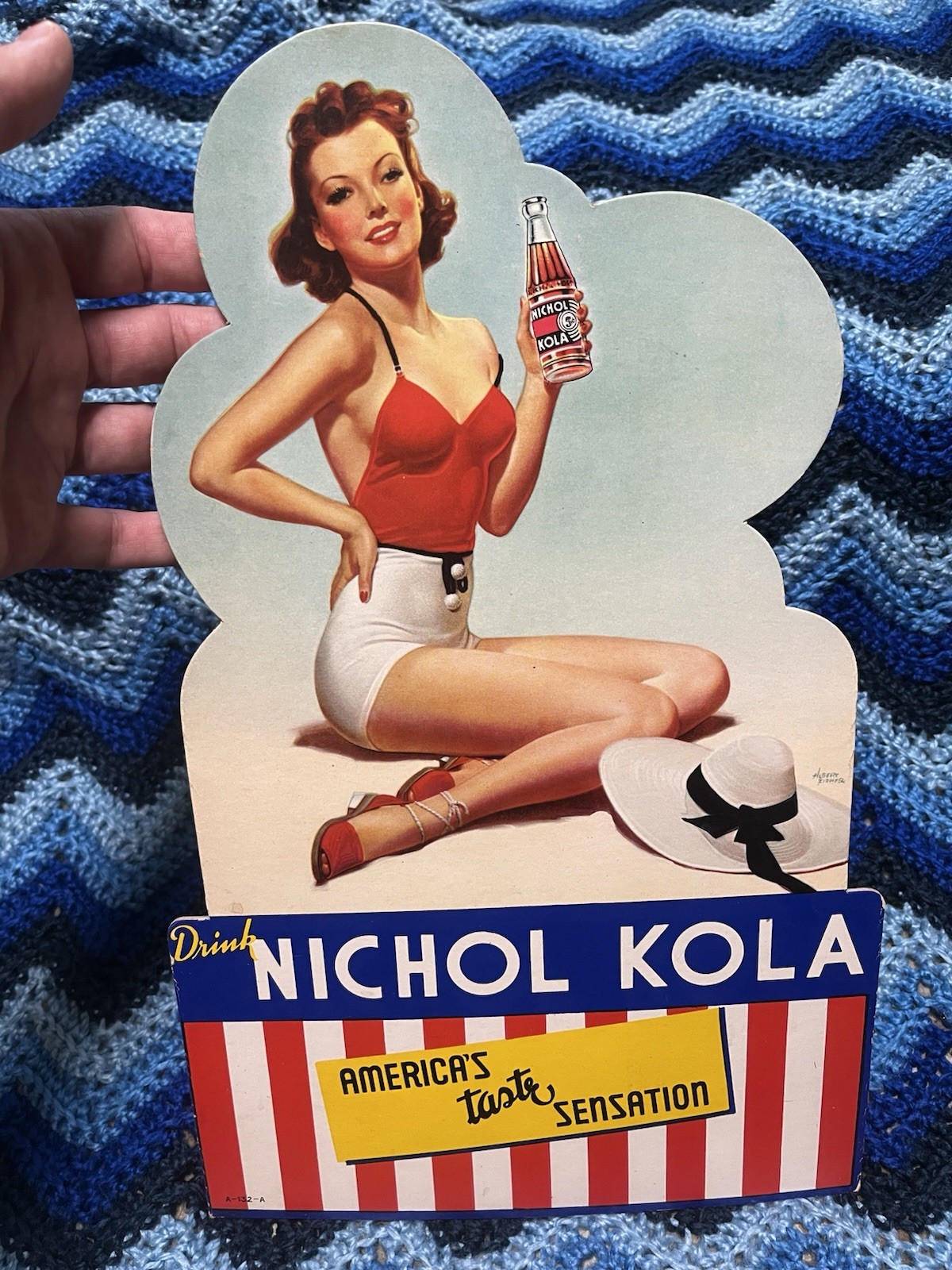 Nichol Kola Cardboard Pinup Advertising Sign 1950’s Easel Display Rare VTG Soda