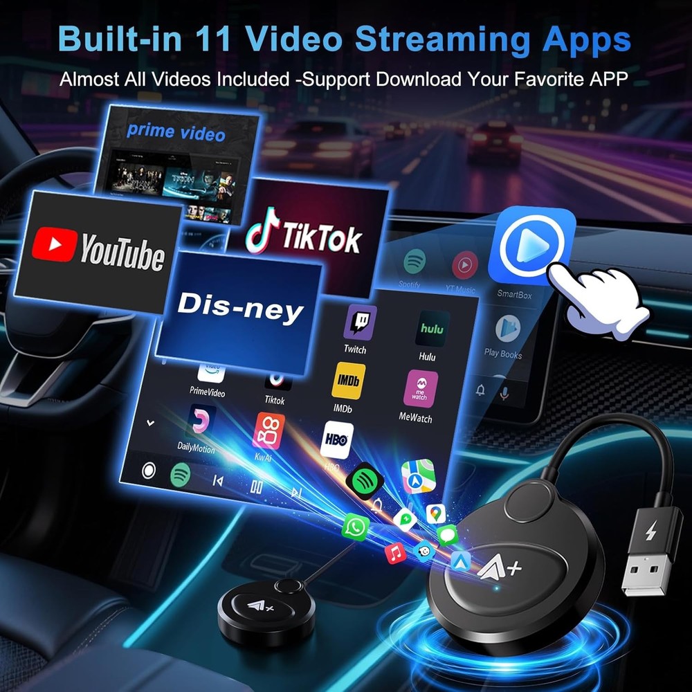 Wireless Android Auto Adapter Video Streaming YouTube TikTok Plug & Play