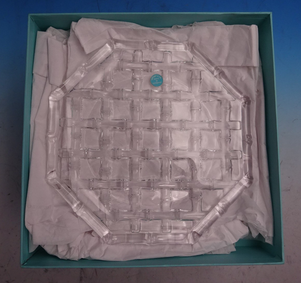 Bamboo by Tiffany and Co Crystal Serving Plate in Orig Box 1/2" x 7 3/4" (#8695)