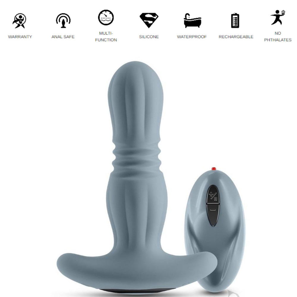 Rechargeable Waterproof Silicone Thrusting & Vibrating Anal Plug With Remote