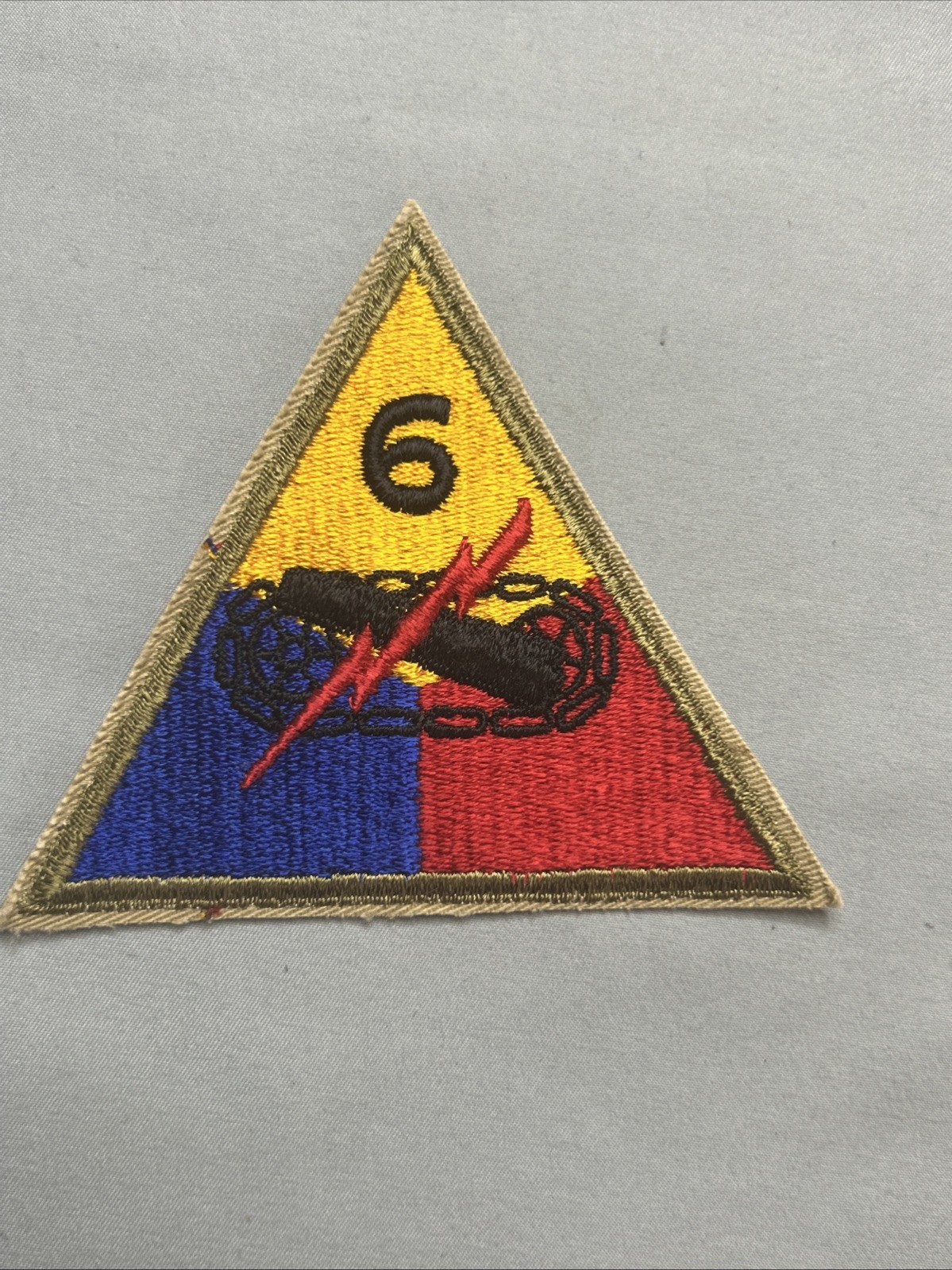 NOS Original WW2 Vintage 6th ARMORED DIVISION US ARMY PATCH OD Border No Glow