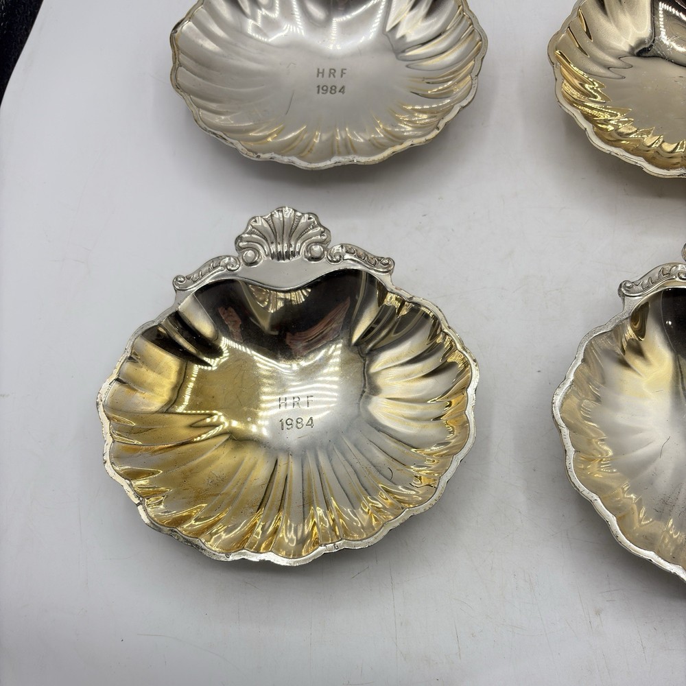 Set Of 4 Silverplate Seashell Trinket Candy Dish Bowl HRF 1984 Vintage
