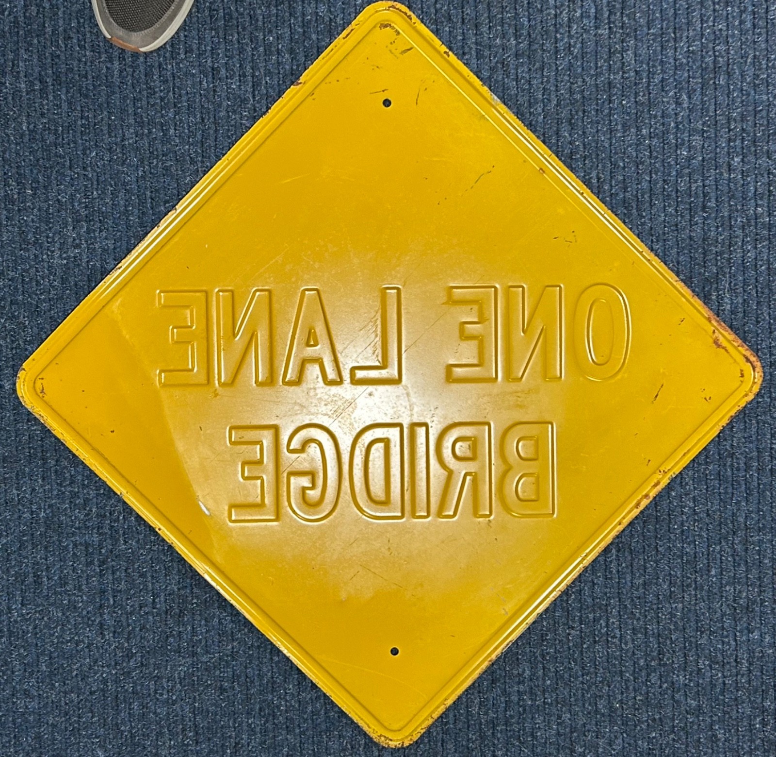 Vintage Embossed “ONE LANE BRIDGE” Heavy Steel Road Sign