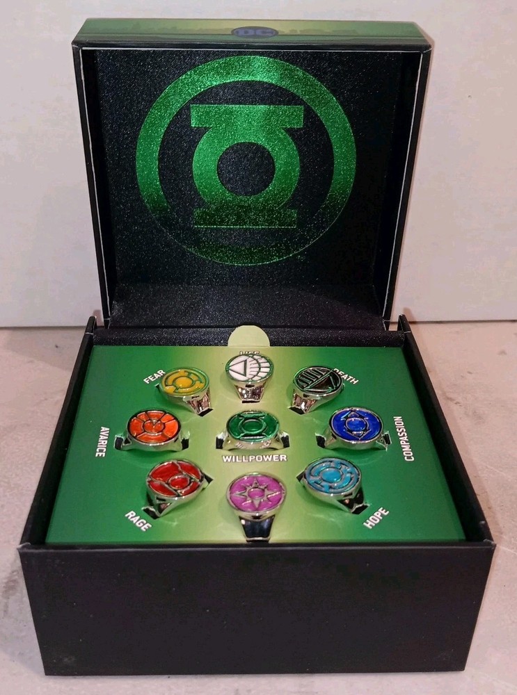 Green Lantern All Lanterns Corps Adjustable 9 Ring Set DC Comics w Gift Box
