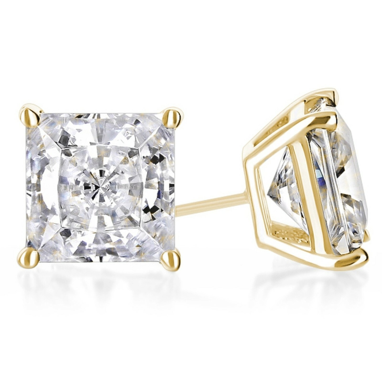 2 ct. Moissanite Princess Stud Earrings - Solid 14k Yellow Gold - Sparkling