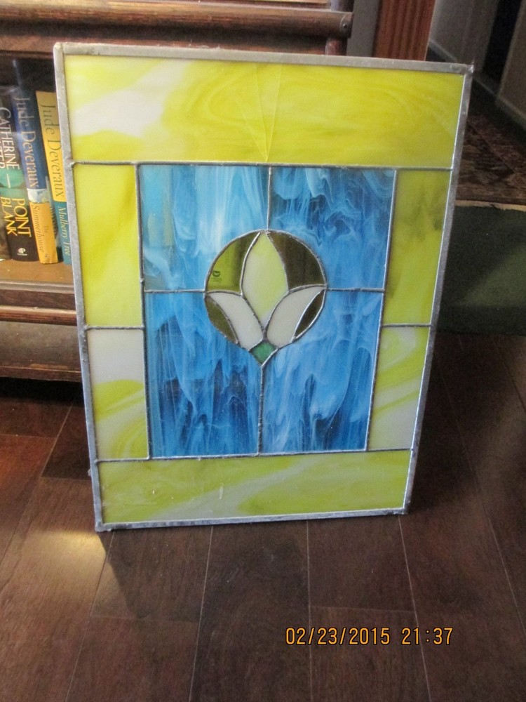 SMALL UNFRAMED STAINED GLASS WINDOW VIBRANT COLORS