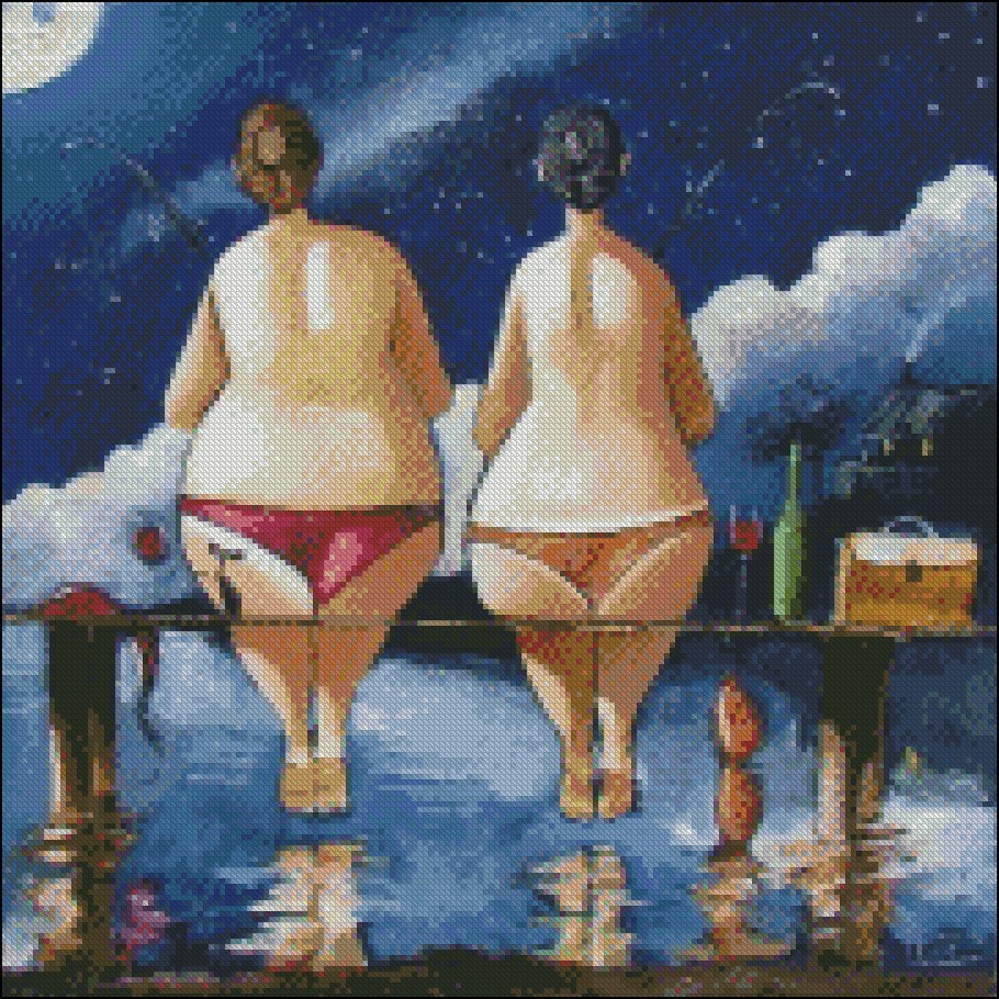 Counted Cross Stitch Pattern Embroidery Chart Needlework - Wine Tasting 13