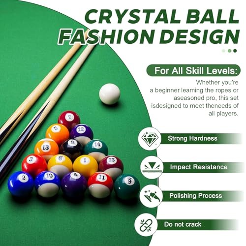 Billiard Balls Set 2-1/4" Regulation Size Pool Table Balls for Replacement (16