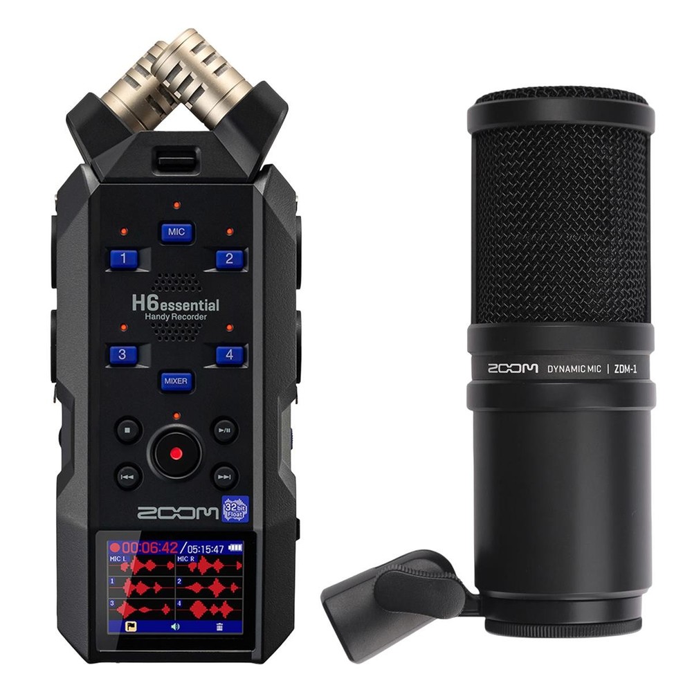 Zoom H6essential 6-Track 32-Bit Float Handy Recorder, Bundle with ZDM-1 Dynamic