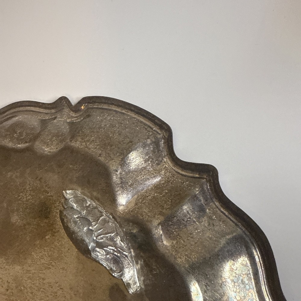 Vtg Silver Platter Tray Etched Scrollwork Footed Serving Leonard Silver