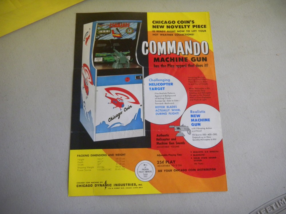 COMMANDO machine gun    FOLDED    chicago DYNAMIC  coin ARCADE GAME  FLYER