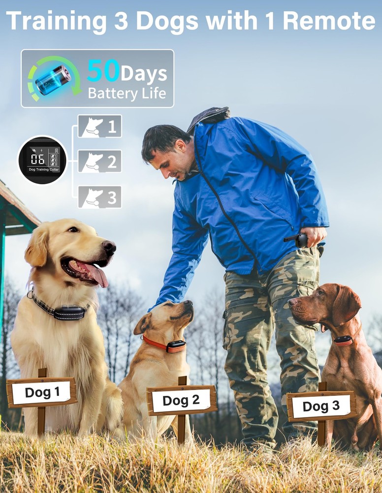 PaiPaitek Bark Activated Shock Collar with Remote - Automatic Bark and Traini...