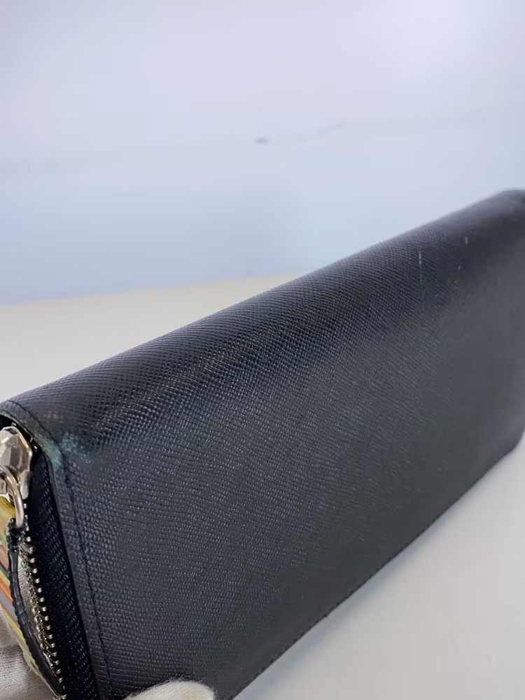 Paul Smith Long Wallet Leather Black Plain Men's