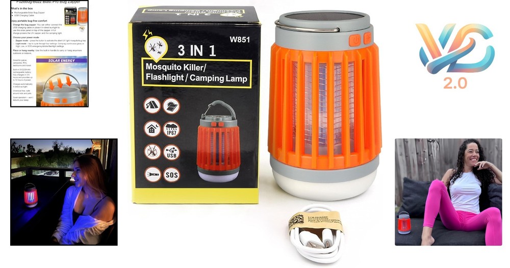 Fuzebug Buzz Blast Pro Mosquito Zapper Solar Bug Light Waterproof Portable Or...