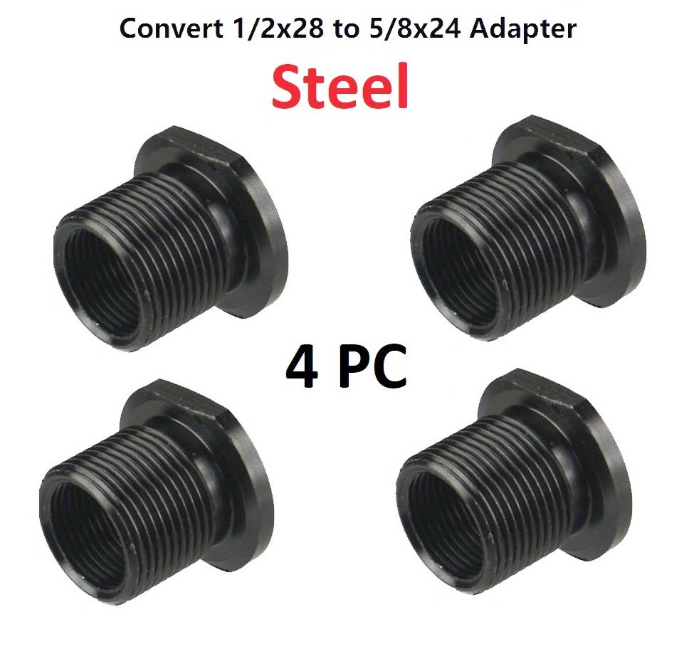 4x Steel Adapter to Convert 1/2x28 TPI Muzzle Thread to 5/8x24 TPI Muzzle Thread