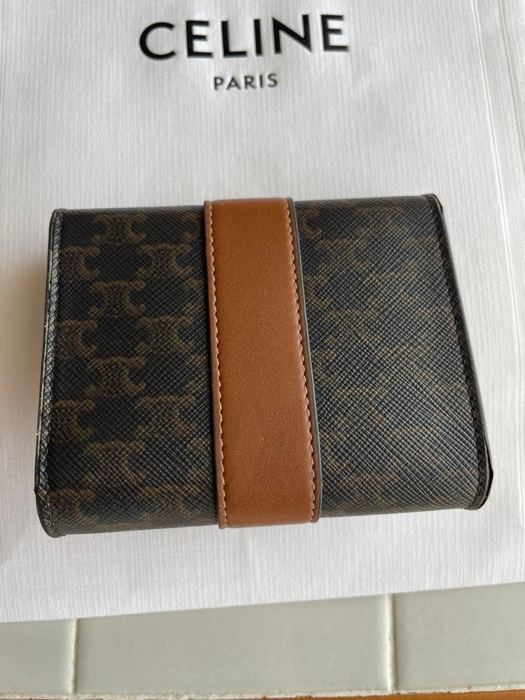 CELINE Tri Fold Wallet Dark Brown From Japan