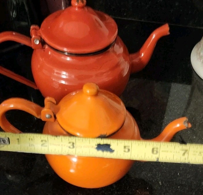 Vintage Enamelware Small Teapots One Poland Other Not Marked