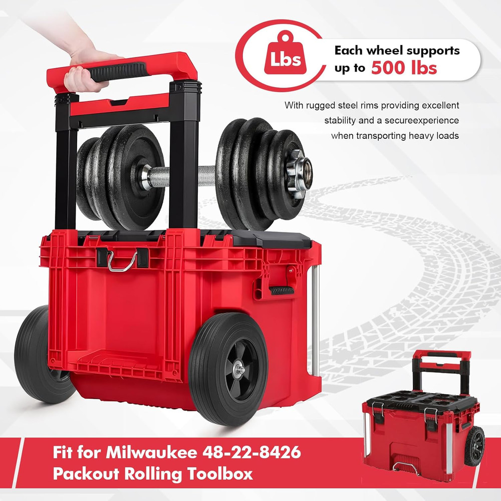 Milwaukee Packout Toolbox Replacement Wheels - 9.3 Inch PU Rubber (2 Pack)