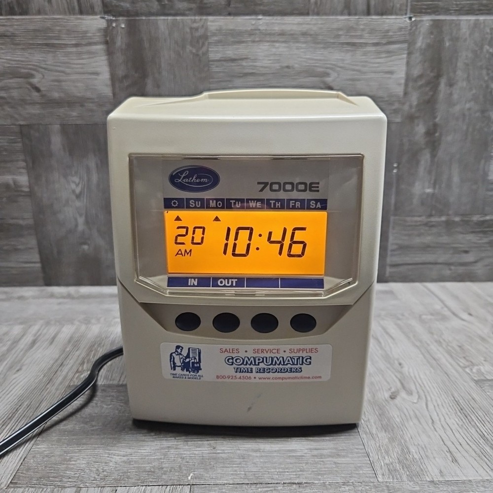 Lathem 7000E Time Clock Working No Key Wall Mount