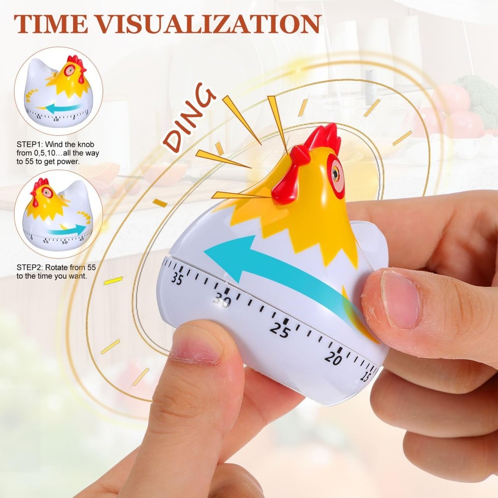 Zerodeko 2pcs Kitchen Timer Wind Up 60- Minute Mechanical Visual Timers 3D Ch...