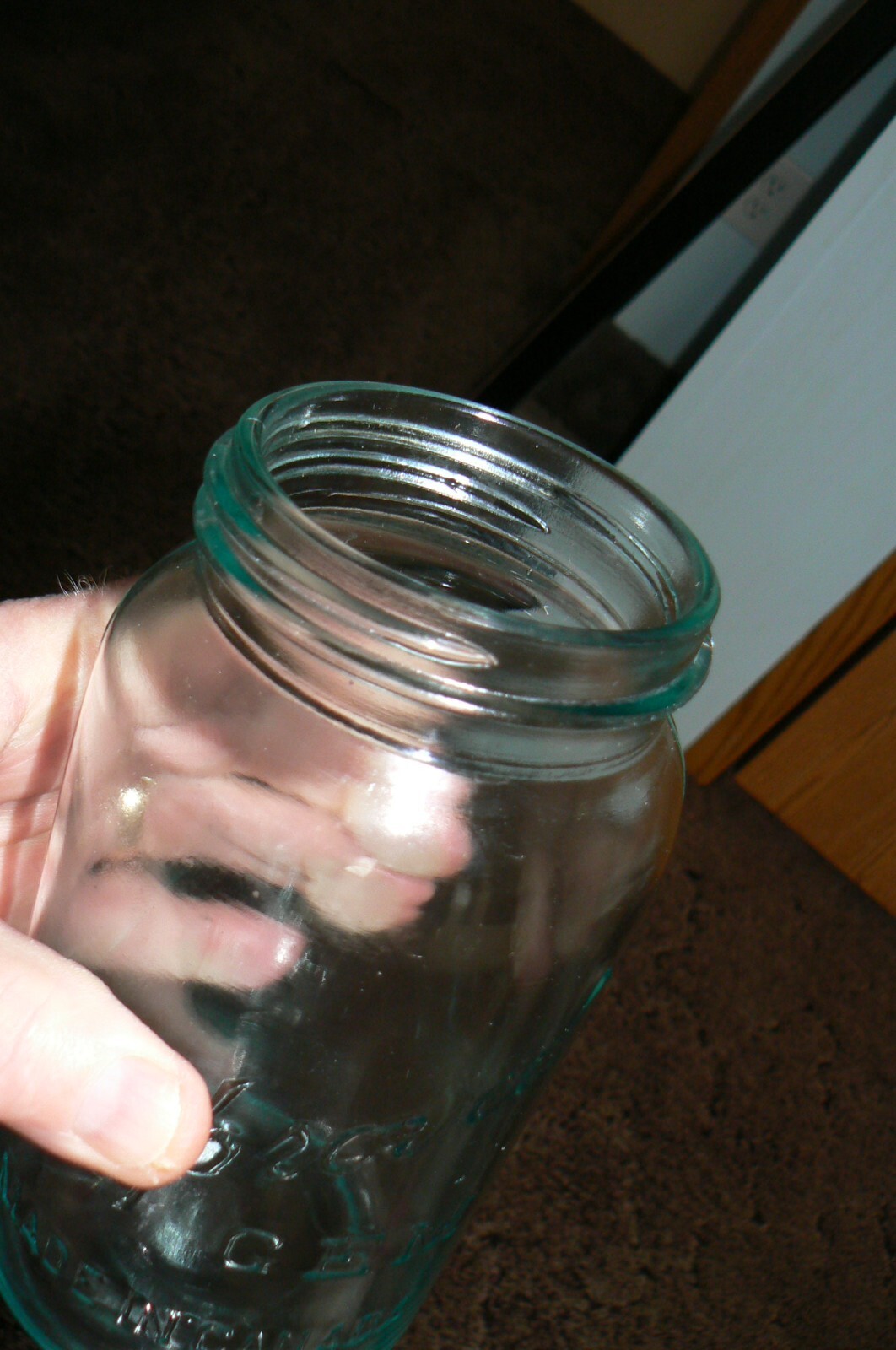 RARE 1920s Qt. Improved Gem Blue glass canning jar made by ( SDH ) from Canada,
