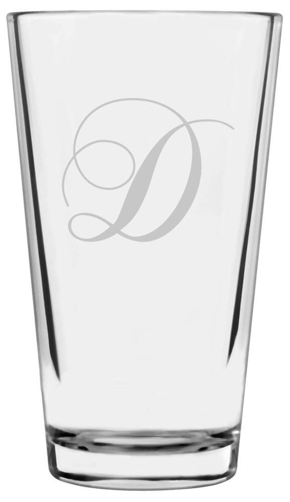 16oz Chopin Script Cursive D Monogram Pint Drinking Glass