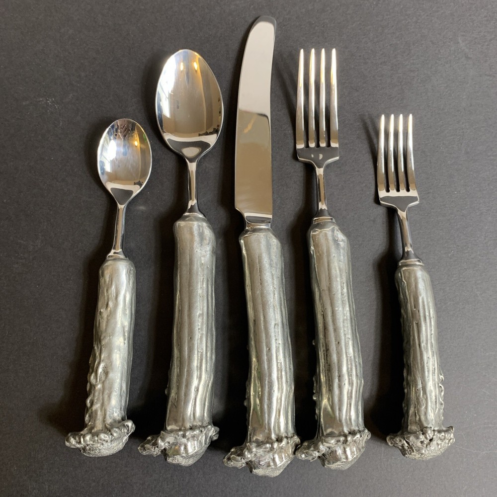 5 Piece Pewter Antler Flatware Place Setting