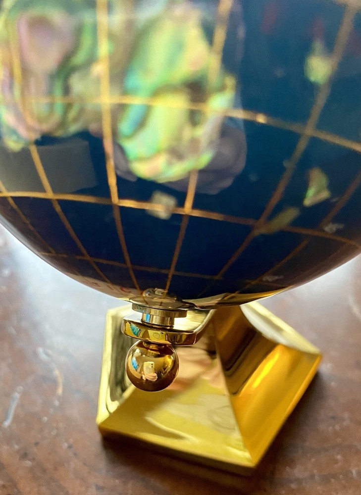 Vintage Desktop Globe Blue LapisGemstone 5 1/2in Tall